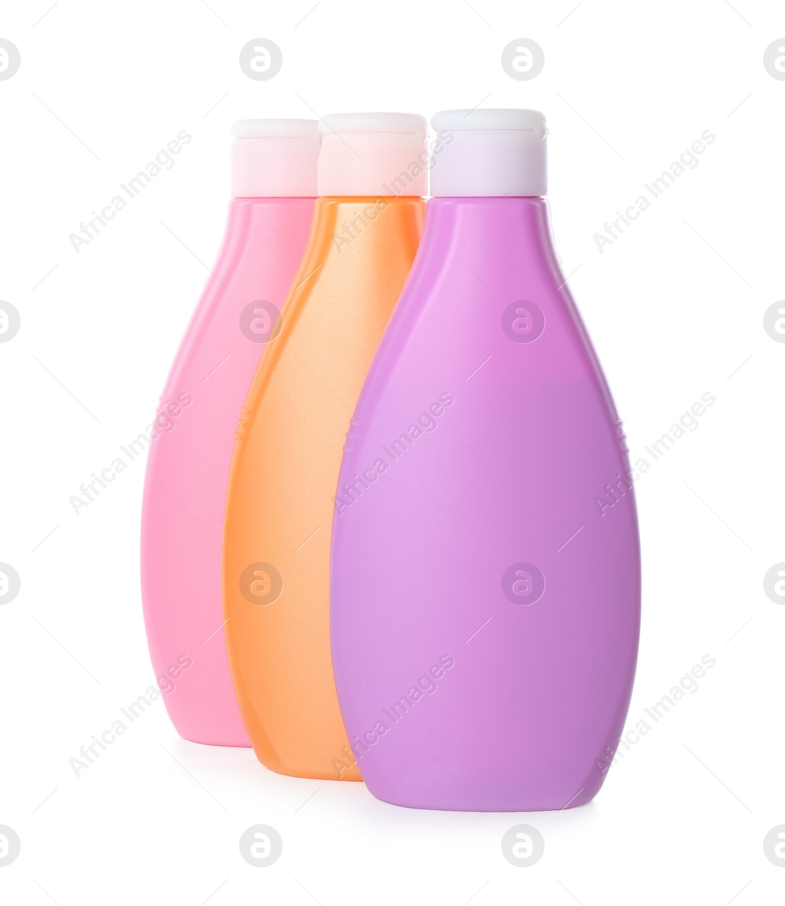 Photo of Plastic bottles with cosmetic product isolated on white