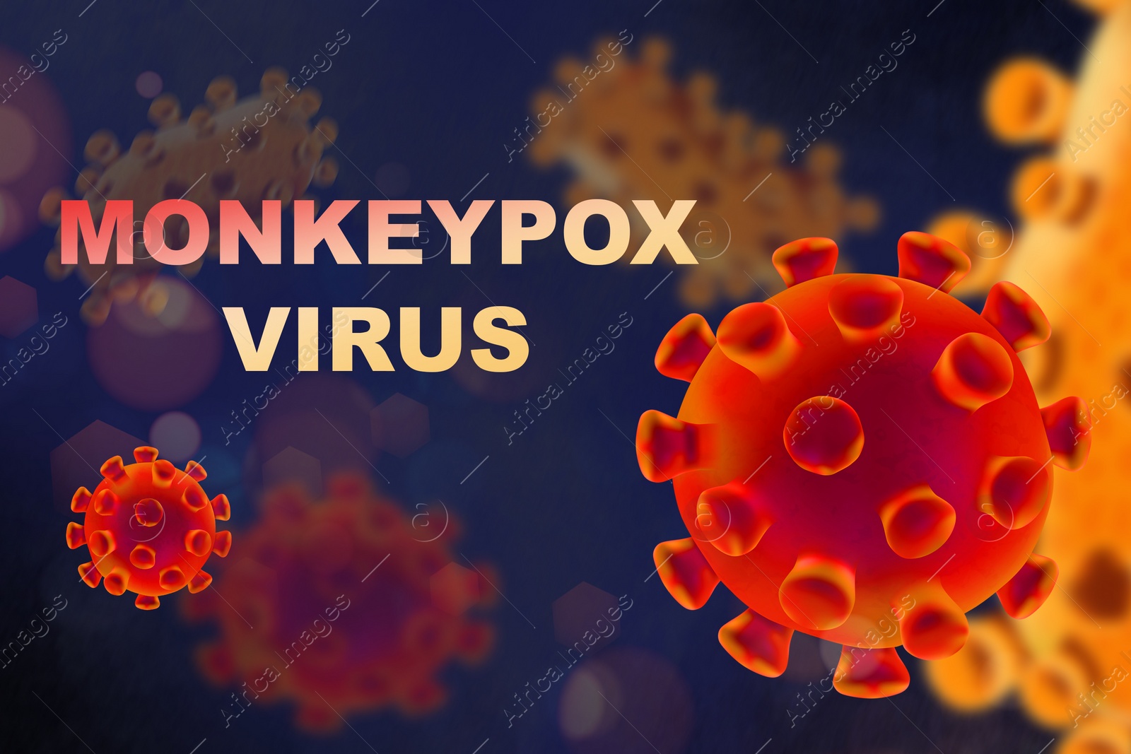 Illustration of Abstract illustration of monkeypox virus on color background. Dangerous disease