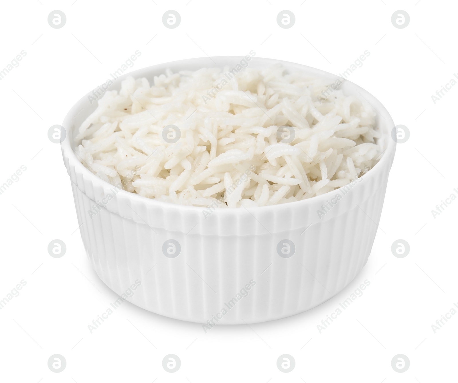 Photo of Delicious rice in bowl isolated on white