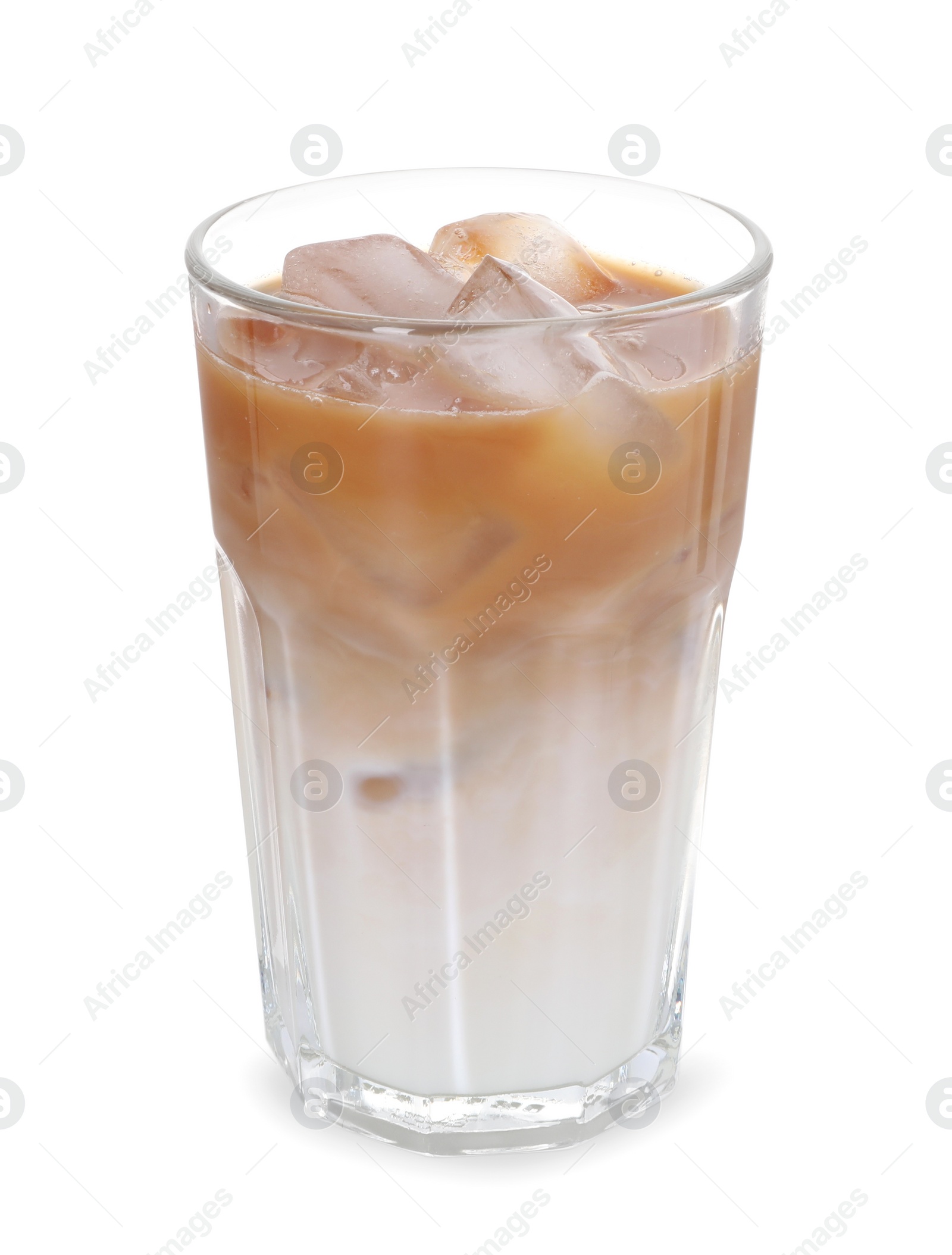 Photo of Glass of fresh iced coffee isolated on white