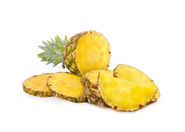 Image of Cut fresh juicy pineapple isolated on white