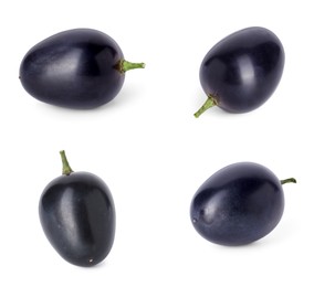 Image of Delicious fresh dark blue grapes isolated on white, set