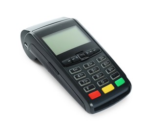 Photo of New modern payment terminal isolated on white