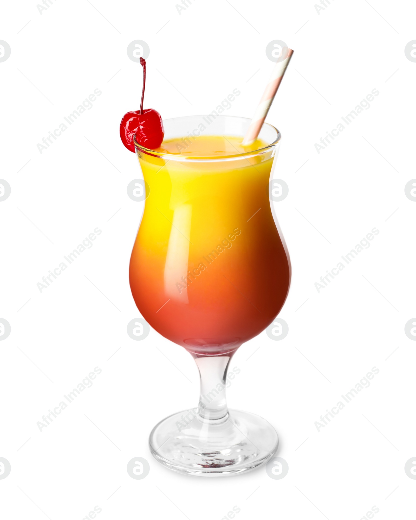 Photo of Fresh alcoholic Tequila Sunrise cocktail isolated on white