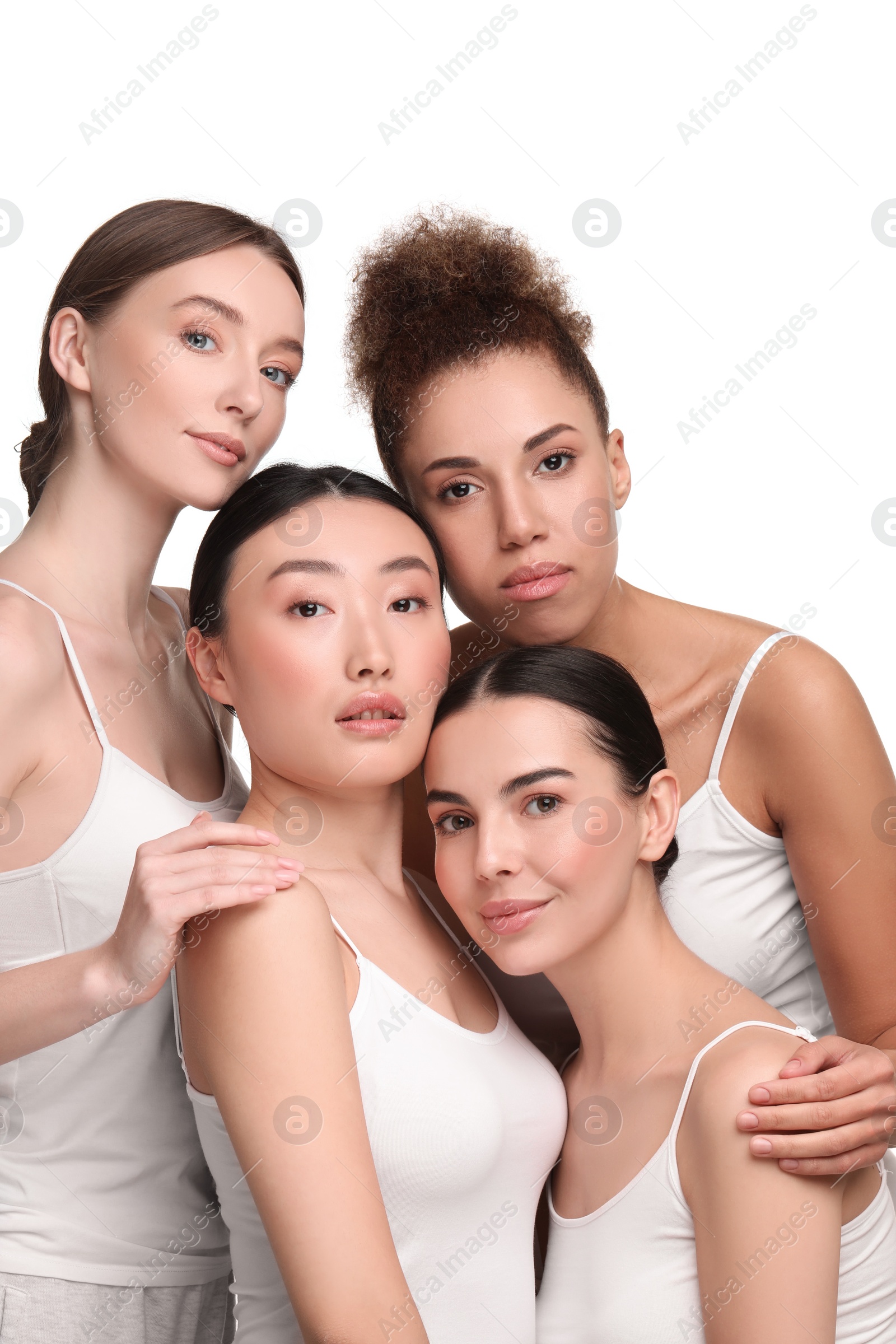 Photo of Beautiful young women with healthy skin on white background