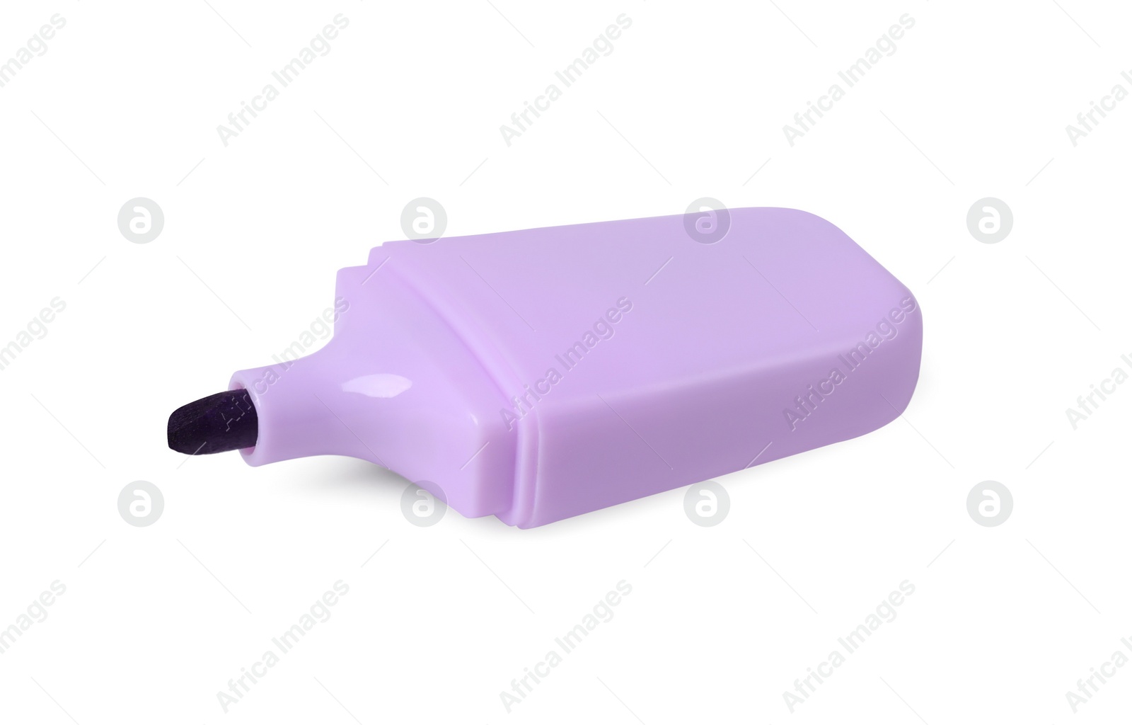 Photo of One purple marker on white background. School stationery