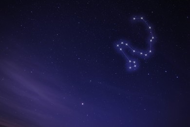Image of Draco (Dragon) constellation. Stick figure pattern in starry night sky