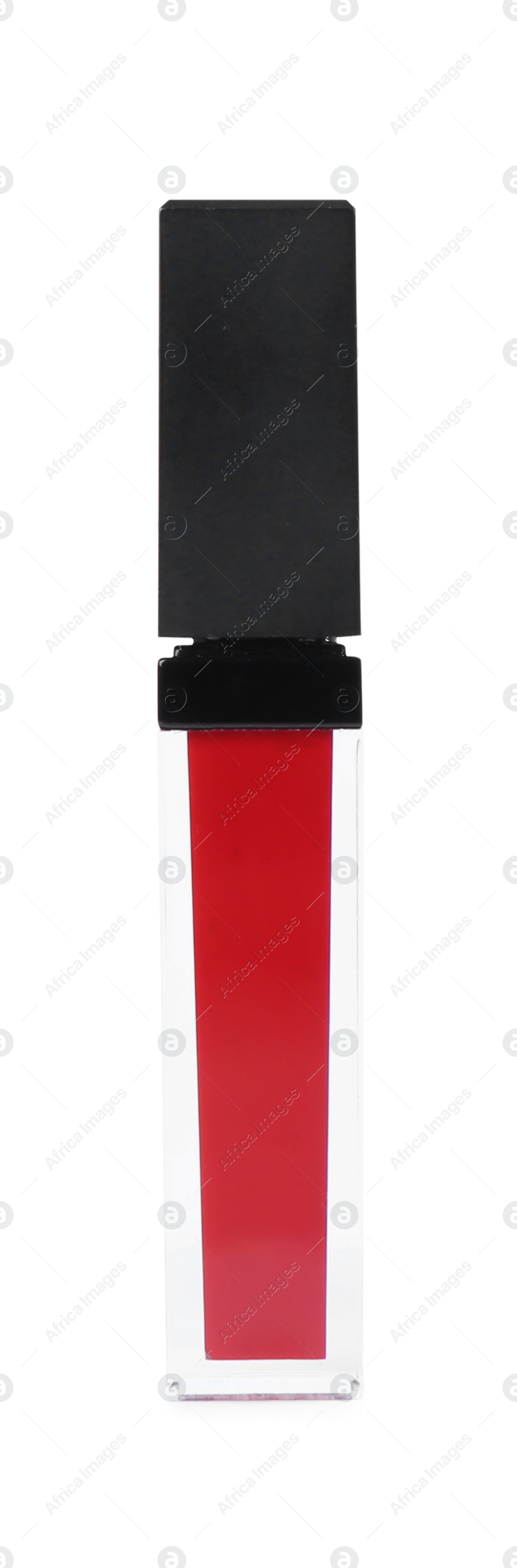 Photo of One red lip gloss isolated on white. Cosmetic product