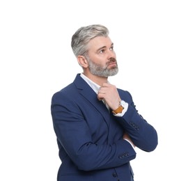 Mature businessman in stylish clothes posing on white background