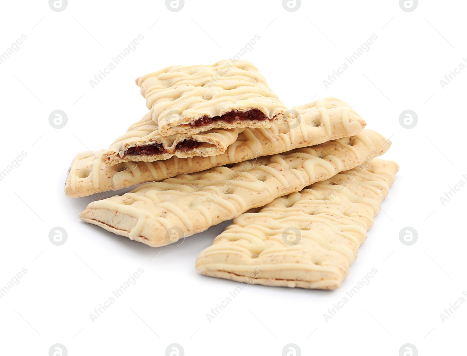 Photo of Tasty cookies with filling isolated on white