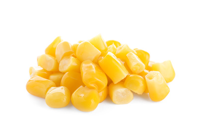 Pile of delicious canned corn isolated on white