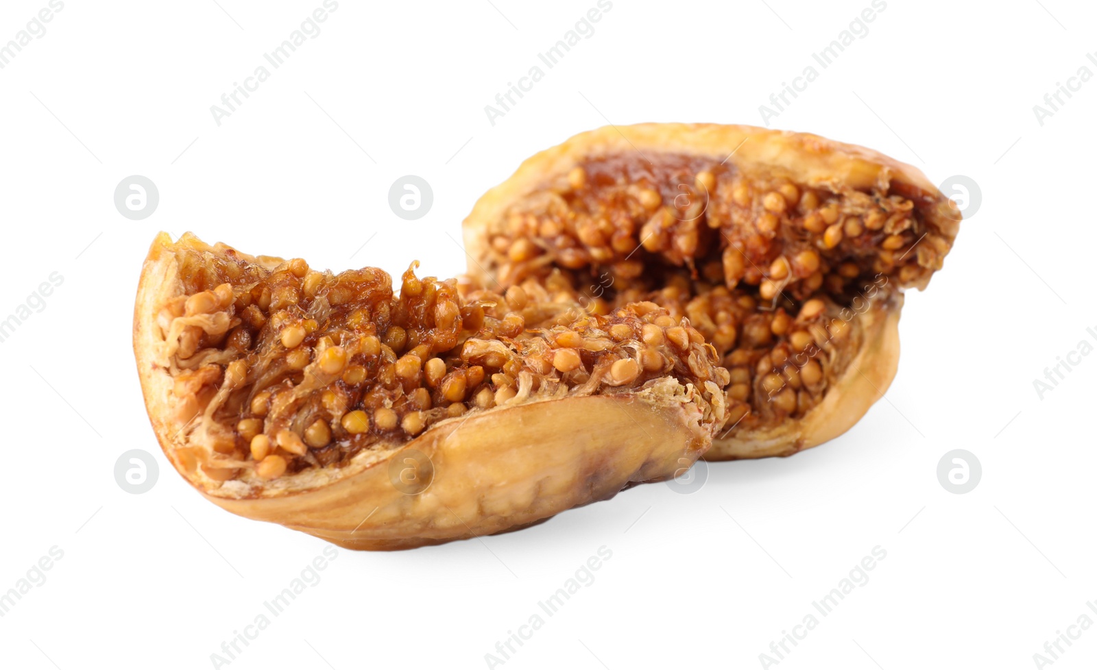 Photo of Tasty cut dried fig on white background