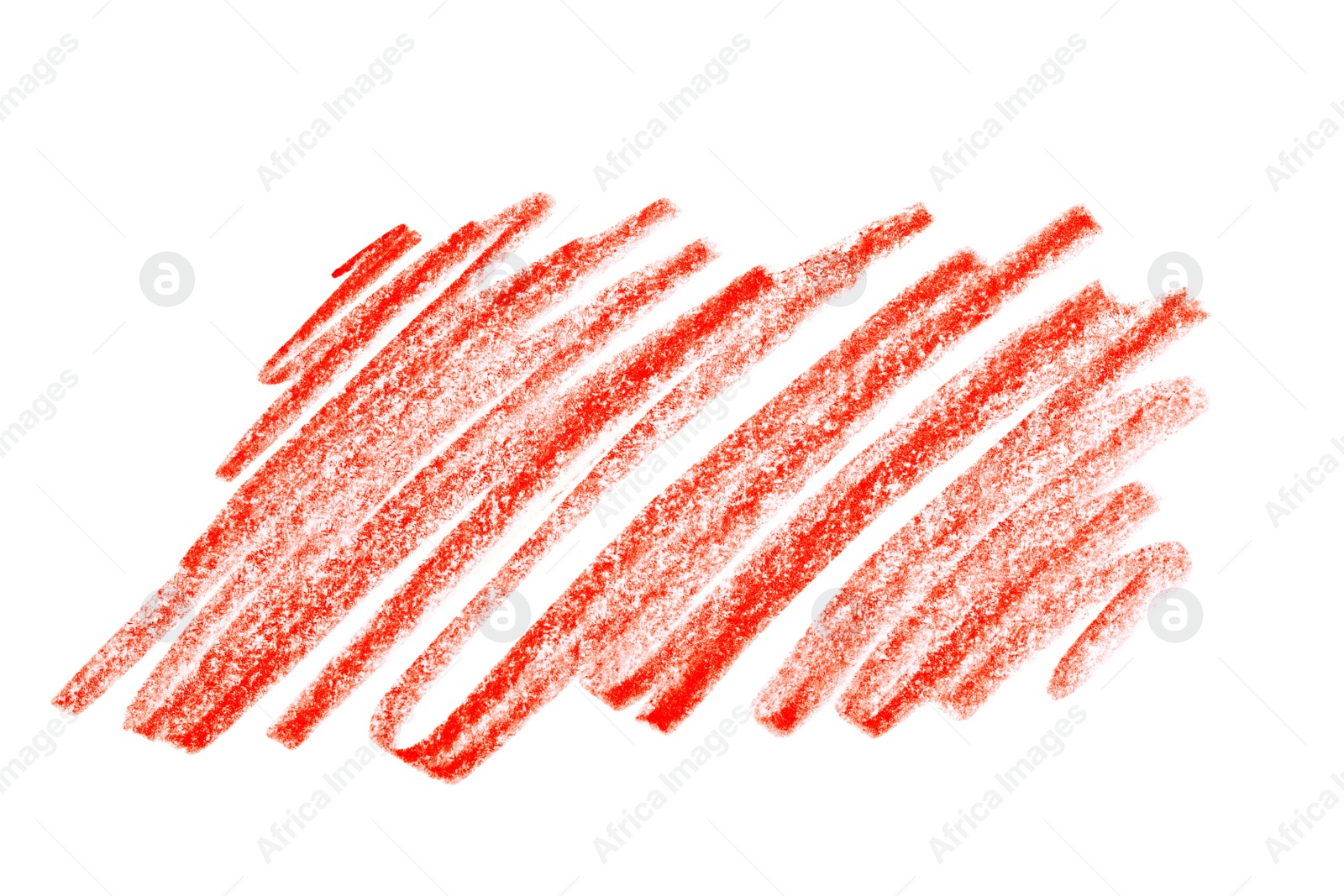 Photo of Red pencil scribble on white background, top view