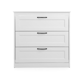 Photo of Modern wooden chest of drawers on white background