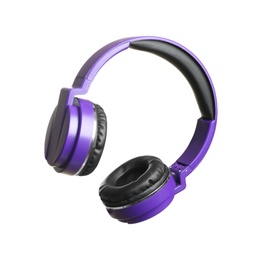 Stylish headphones with pads on white background