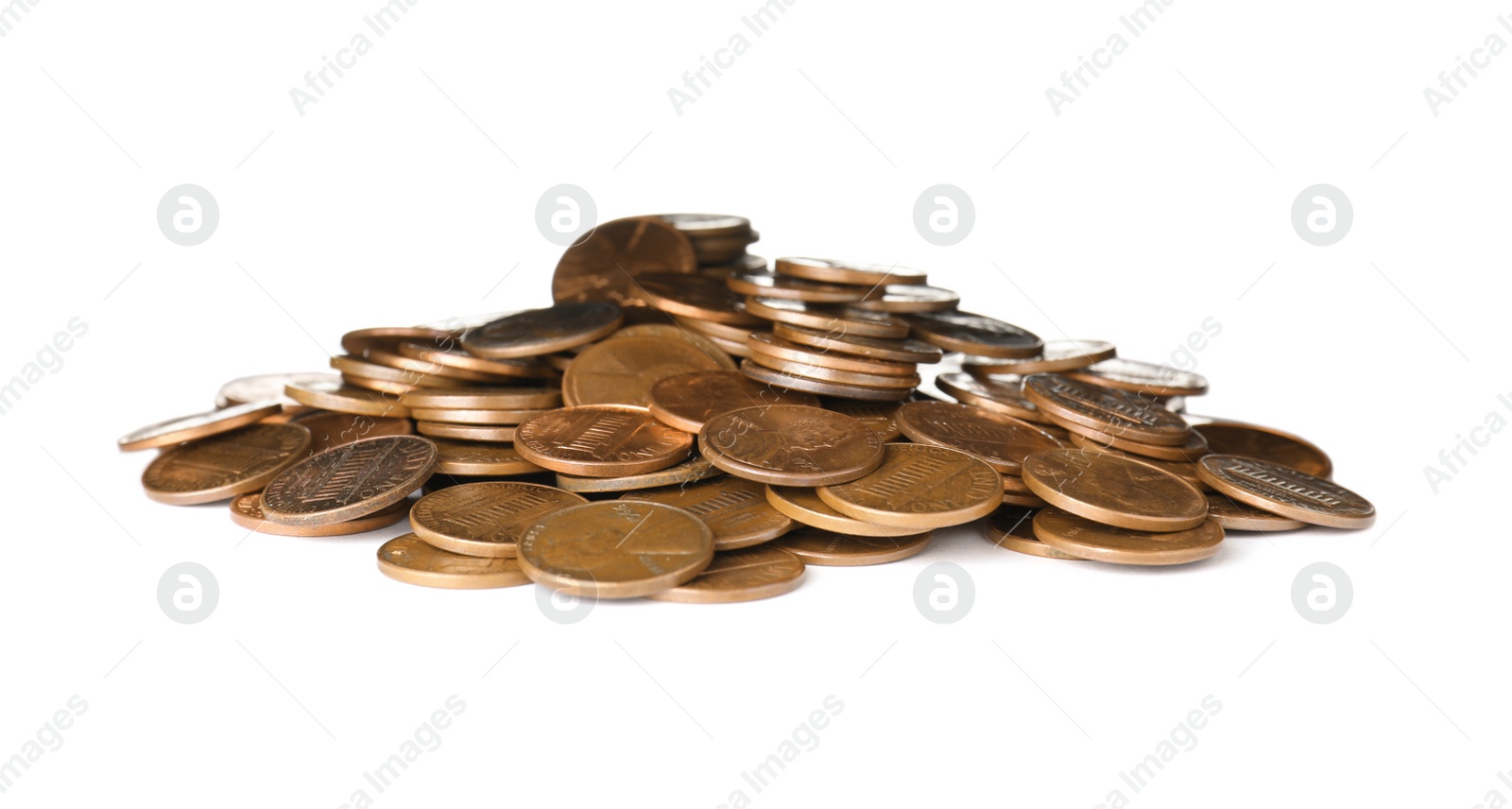 Photo of Pile of US coins isolated on white