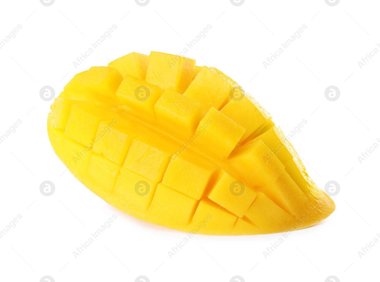 Photo of Fresh juicy mango half on white background