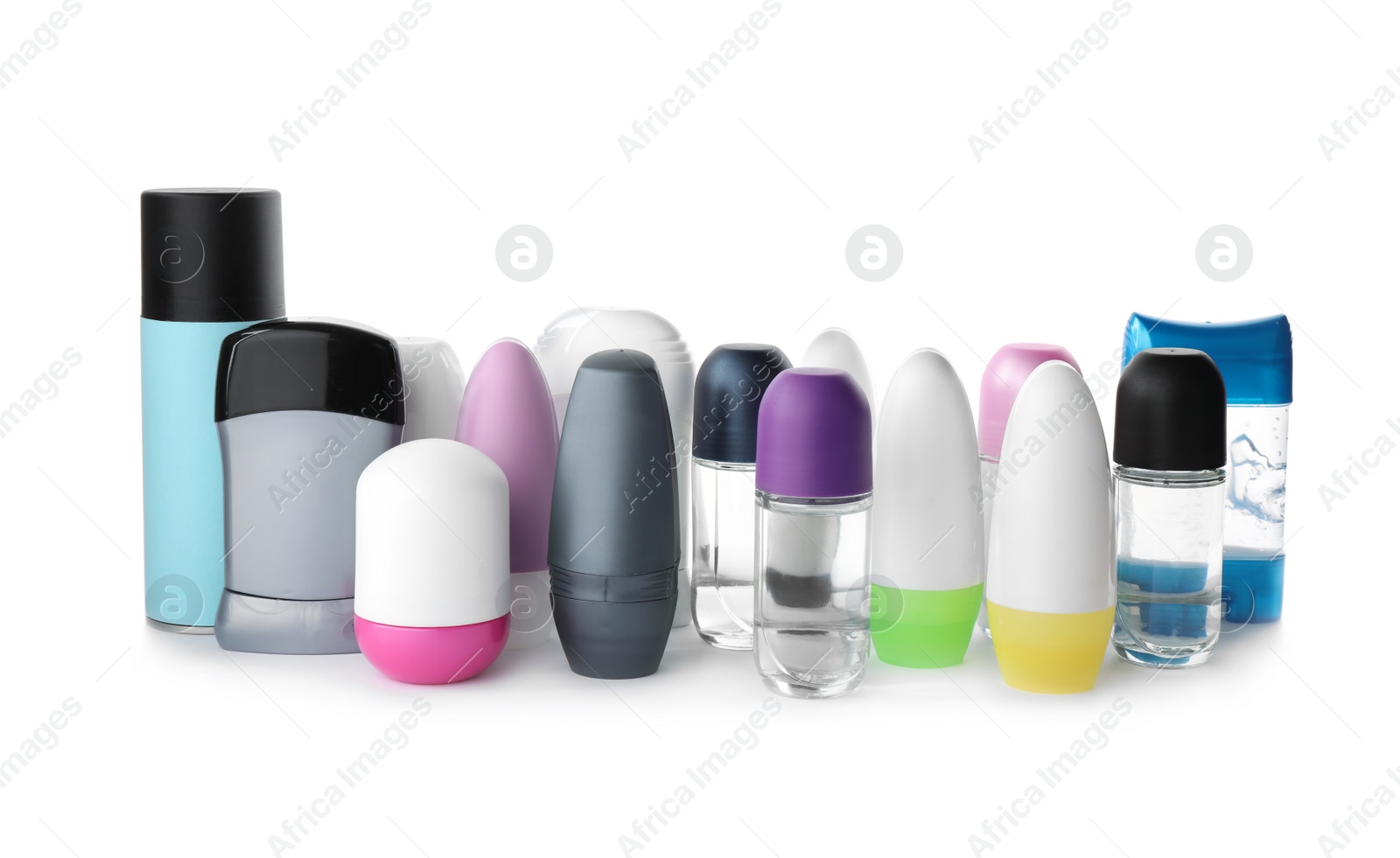 Photo of Set of different deodorants on white background