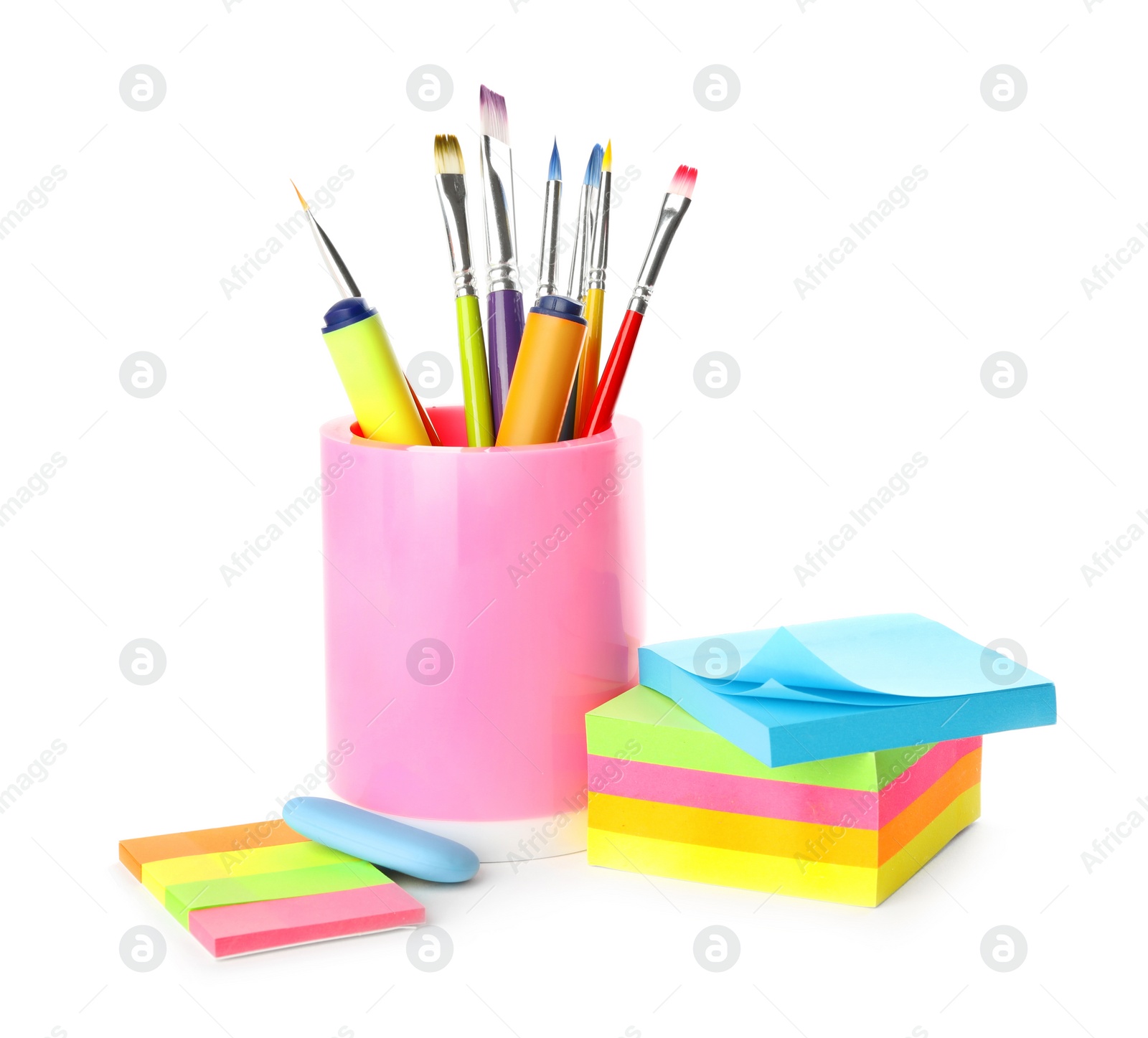 Photo of Set of different school stationery on white background