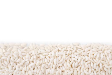 Raw polished rice isolated on white, top view