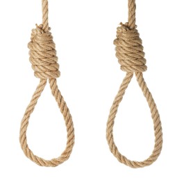 Image of Rope nooses with knots on white background, collage
