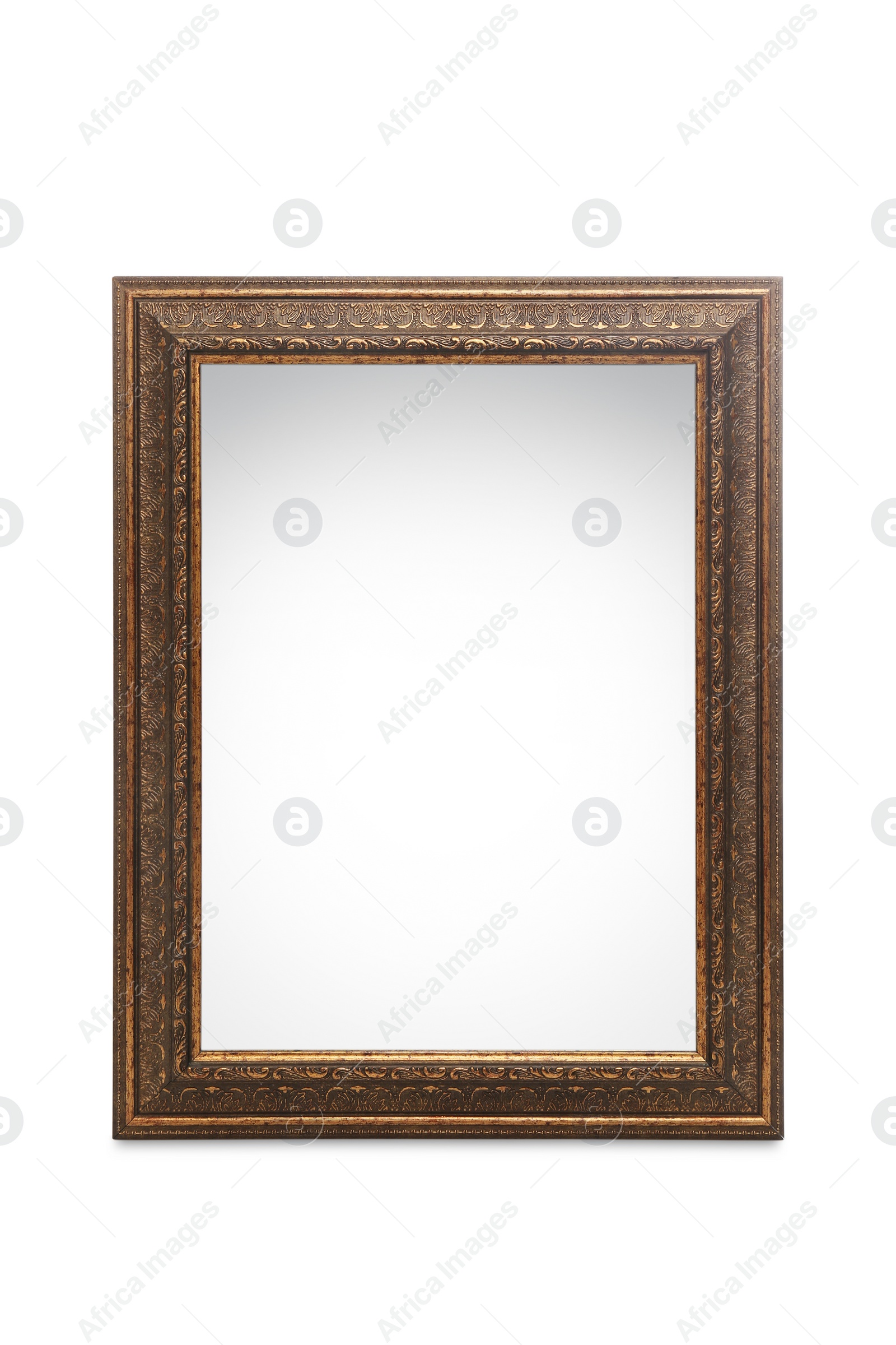 Photo of Mirror with wooden frame isolated on white