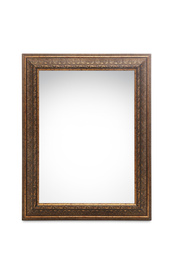 Photo of Mirror with wooden frame isolated on white
