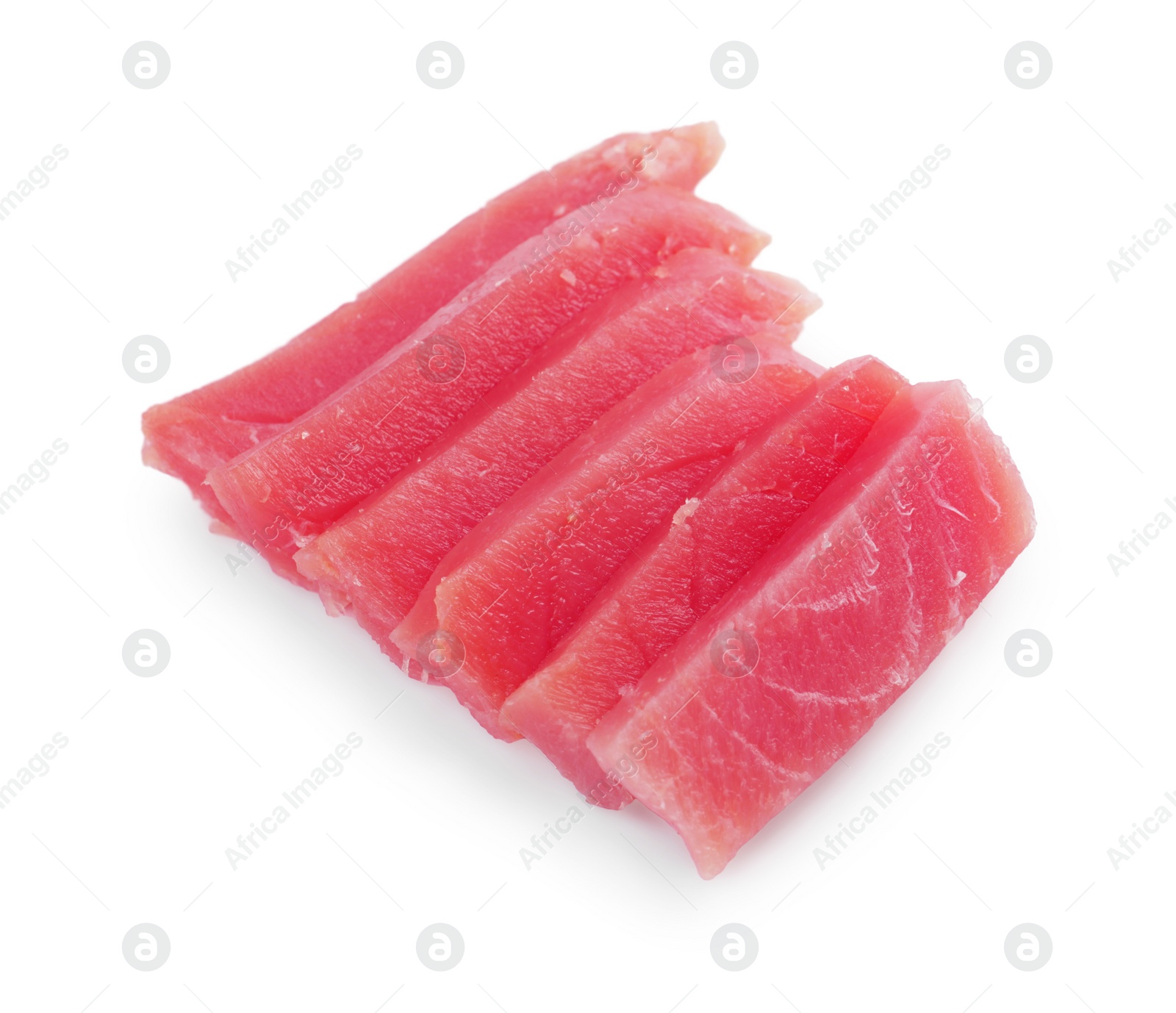 Photo of Tasty sashimi (slices of fresh raw tuna) isolated on white