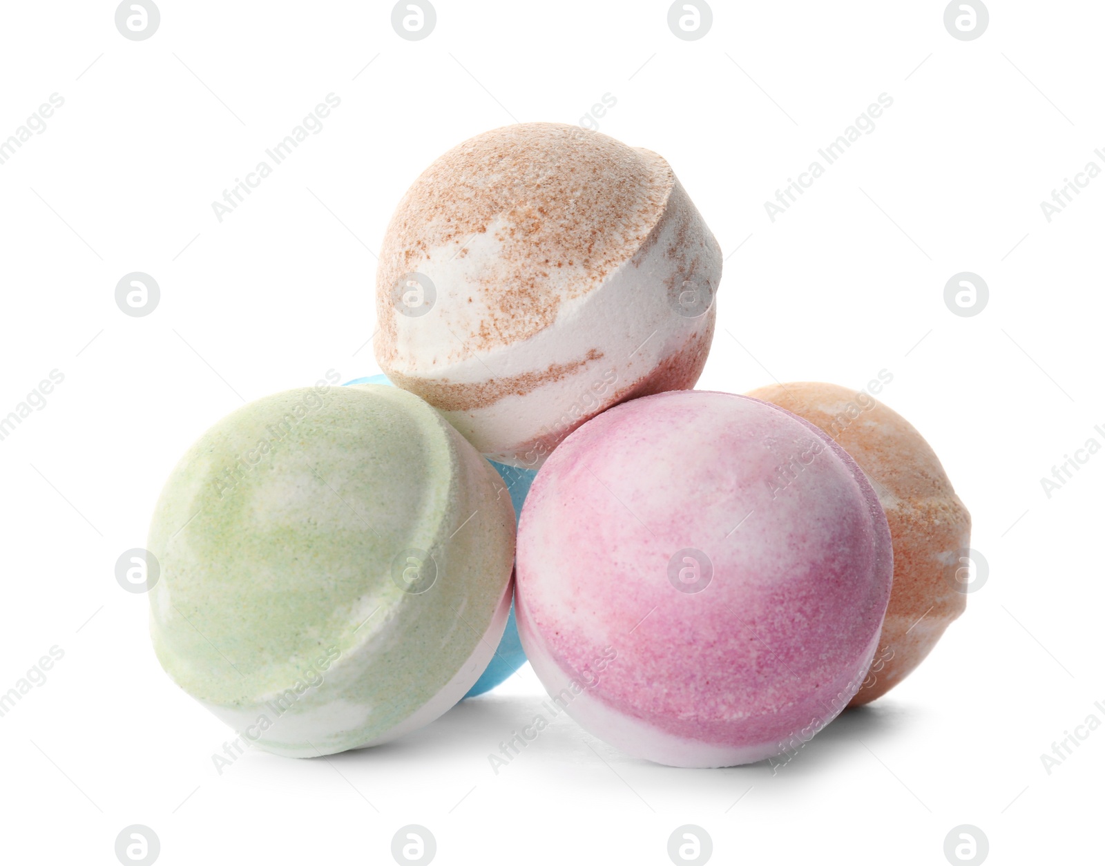 Photo of Bath bombs on white background. Spa products