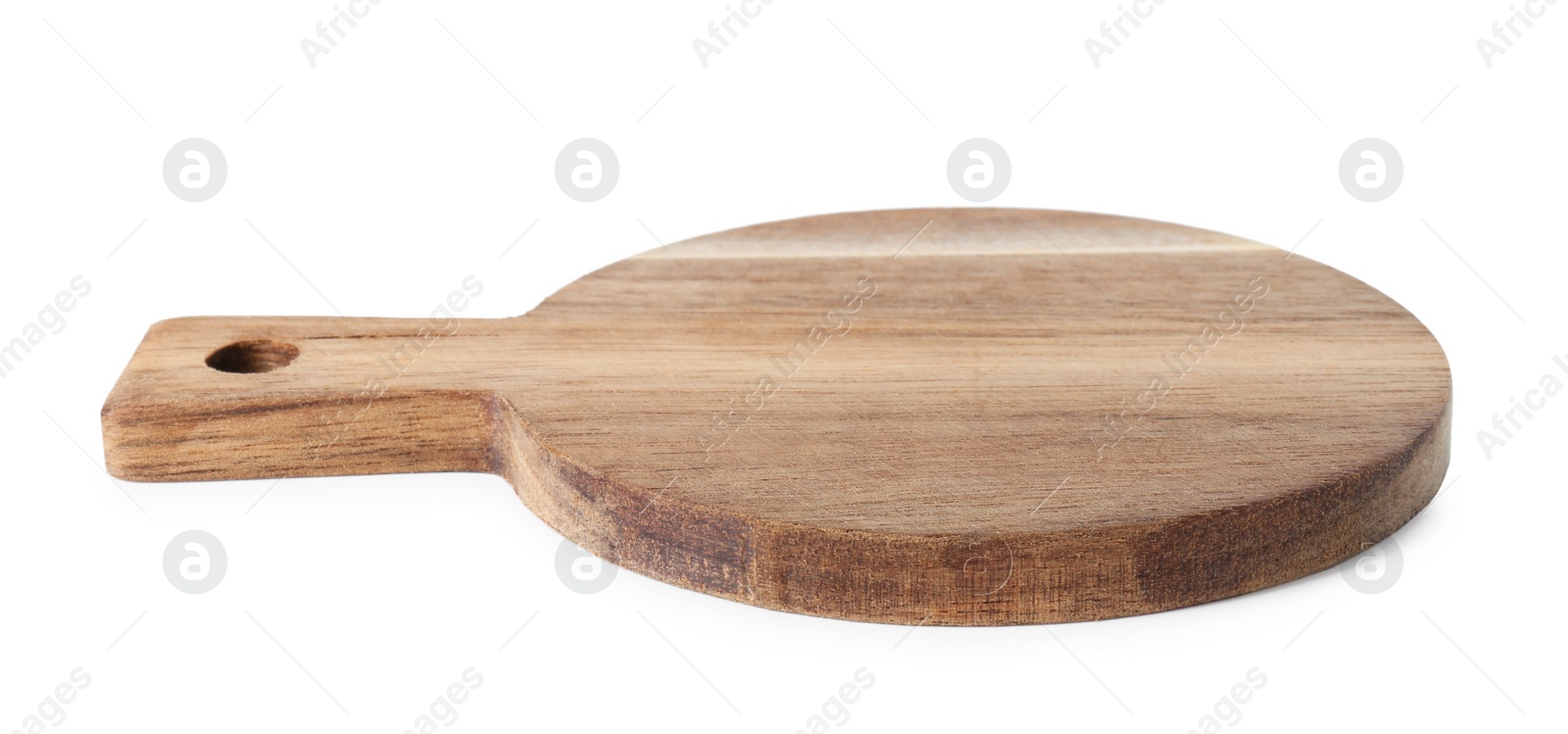 Photo of One wooden cutting board on white background