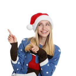 Photo of Woman in Santa hat on white background. Christmas countdown