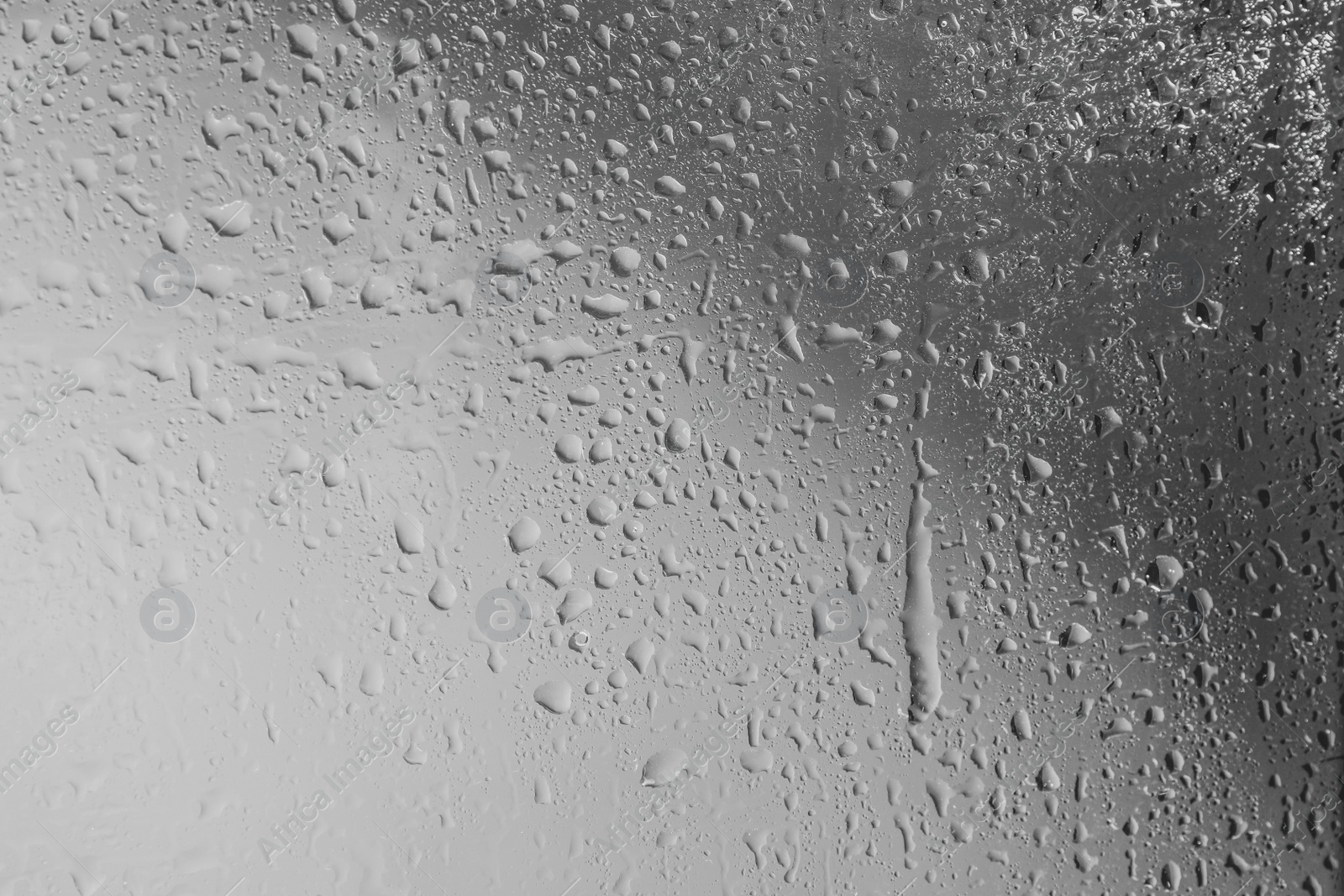 Photo of Rain drops on glass against light background