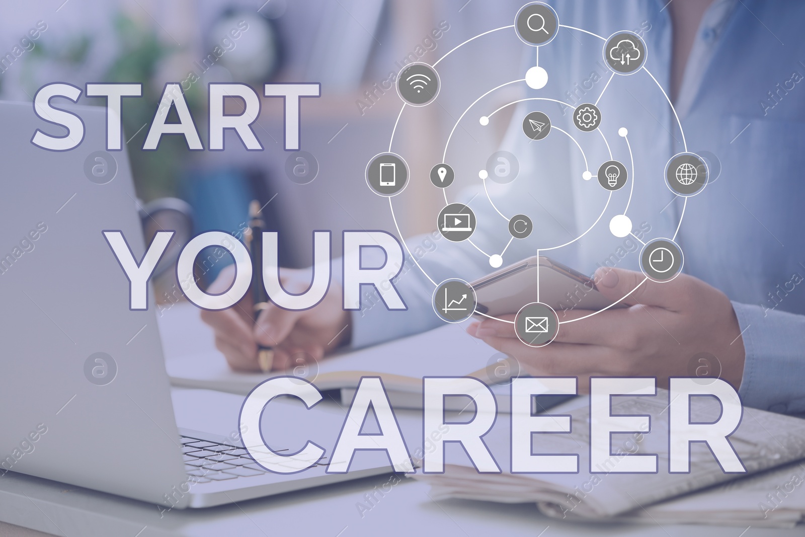 Image of Start your career. Woman working with laptop at table, closeup