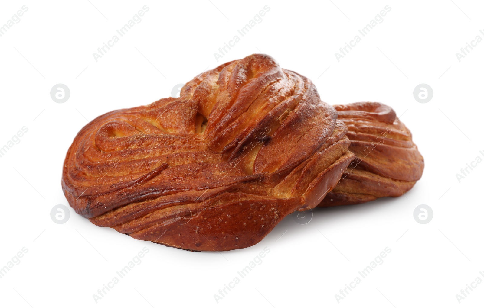 Photo of Sweet buns isolated on white. Fresh pastries