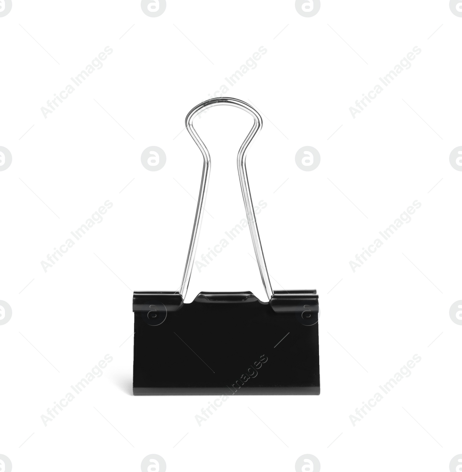 Photo of Black binder clip isolated on white. Stationery