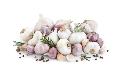 Fresh garlic, peppercorns and rosemary isolated on white