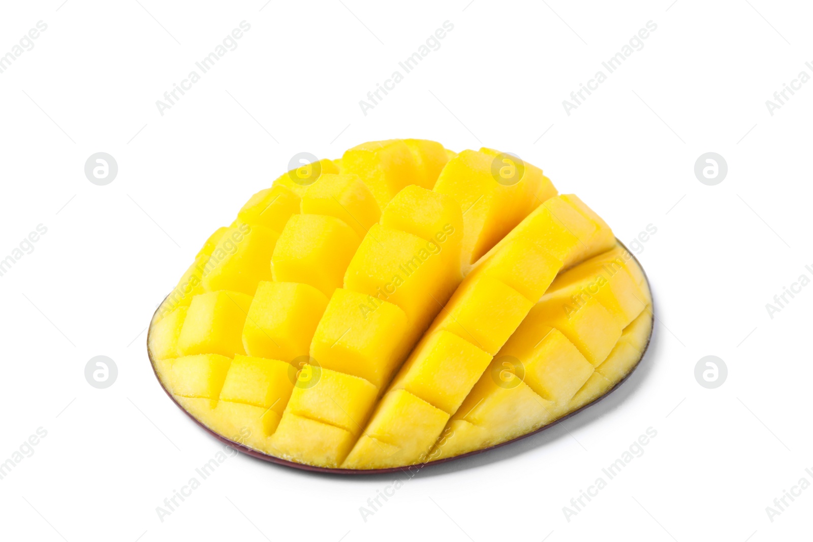 Photo of Fresh juicy mango half isolated on white