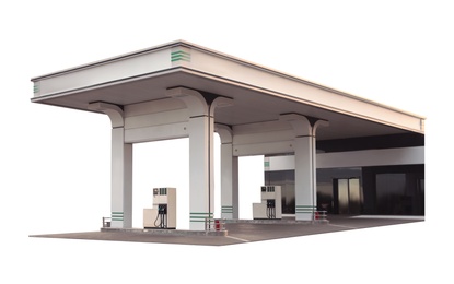 Image of Modern gas station on white background, exterior