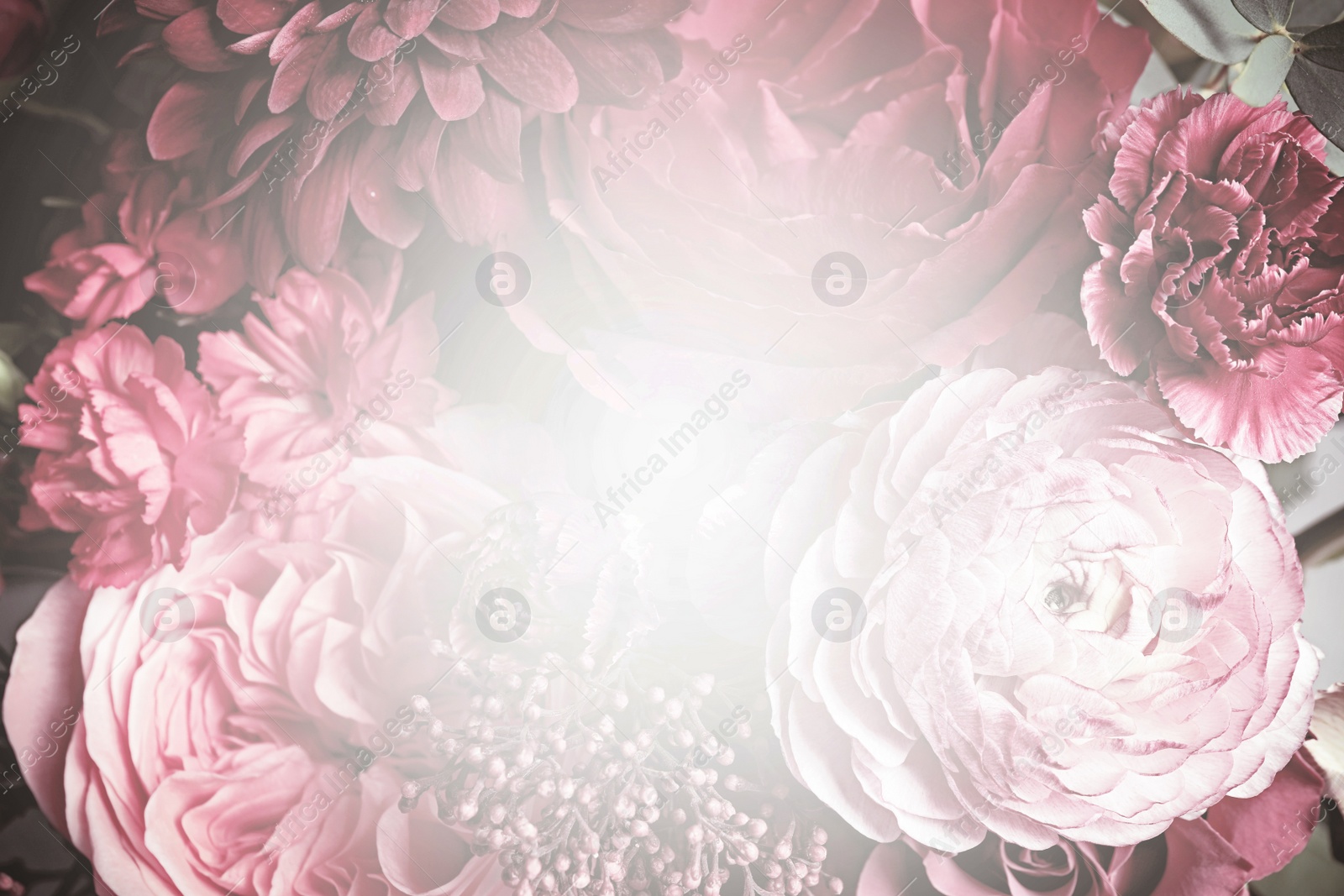 Image of Beautiful delicate bouquet, closeup. Floral decor in vintage style 