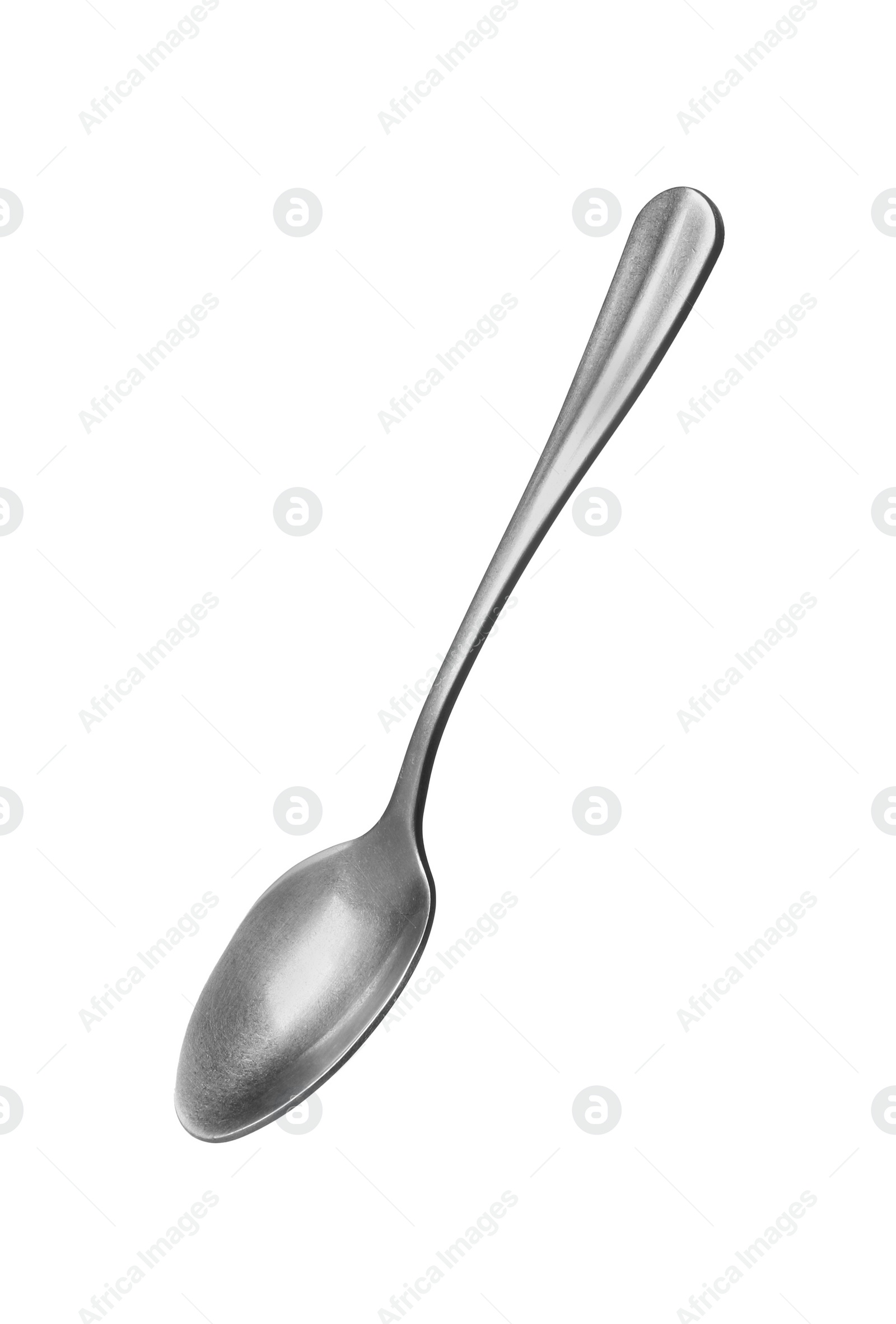 Photo of One metal tea spoon isolated on white