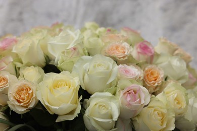 Bouquet of different beautiful roses, closeup view