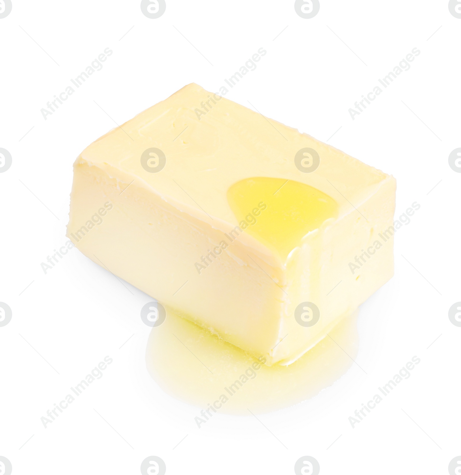 Photo of Piece of melting butter on white background