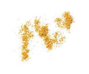 Dry curry powder isolated on white, top view