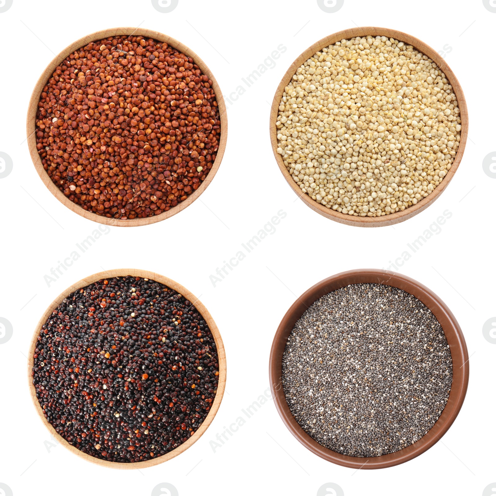 Image of Set of different superfoods on white background, top view