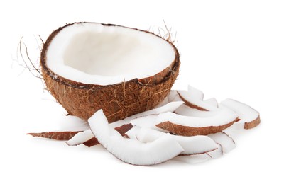 Photo of Pieces of fresh coconut isolated on white