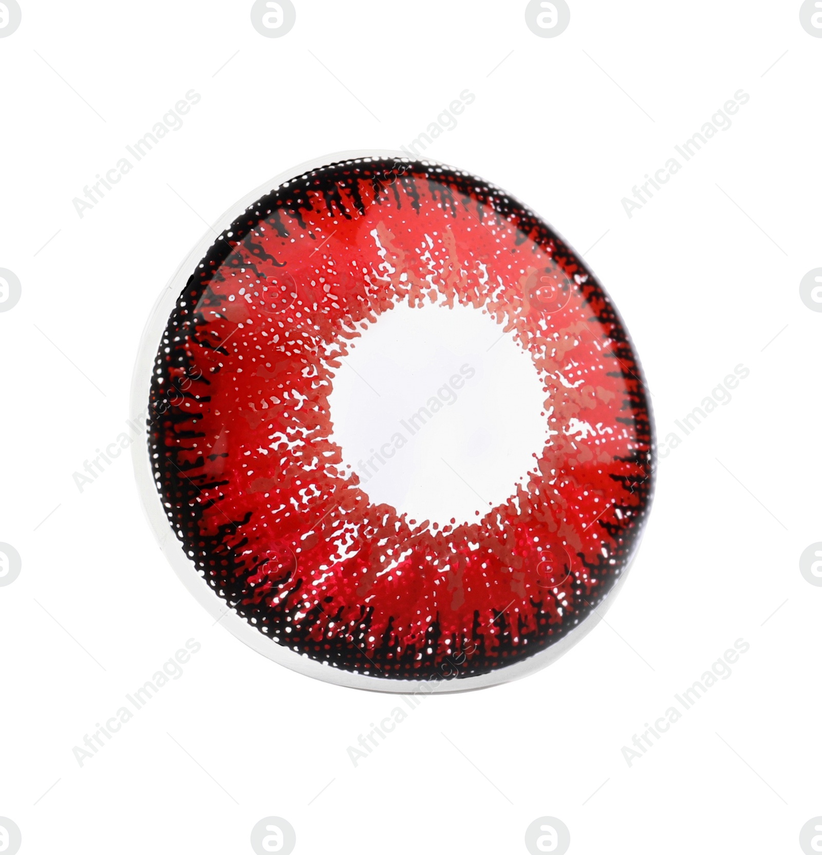 Photo of Tweezers with red contact lens isolated on white