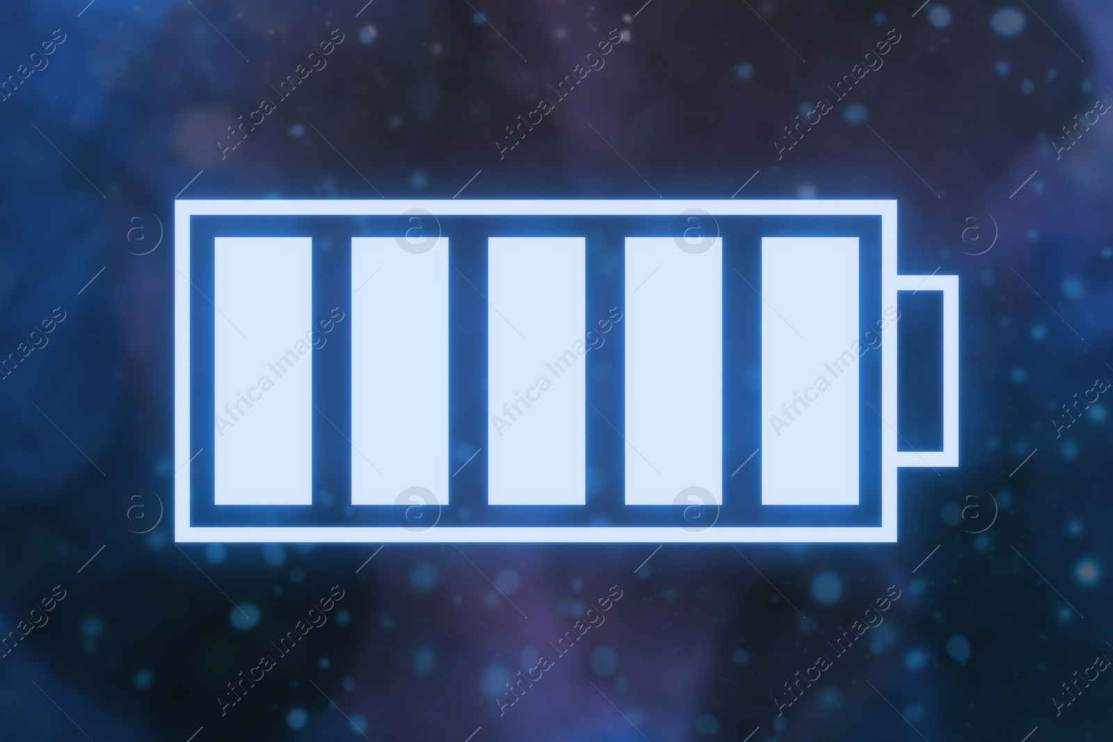 Illustration of Fully charged battery on blue background. Illustration