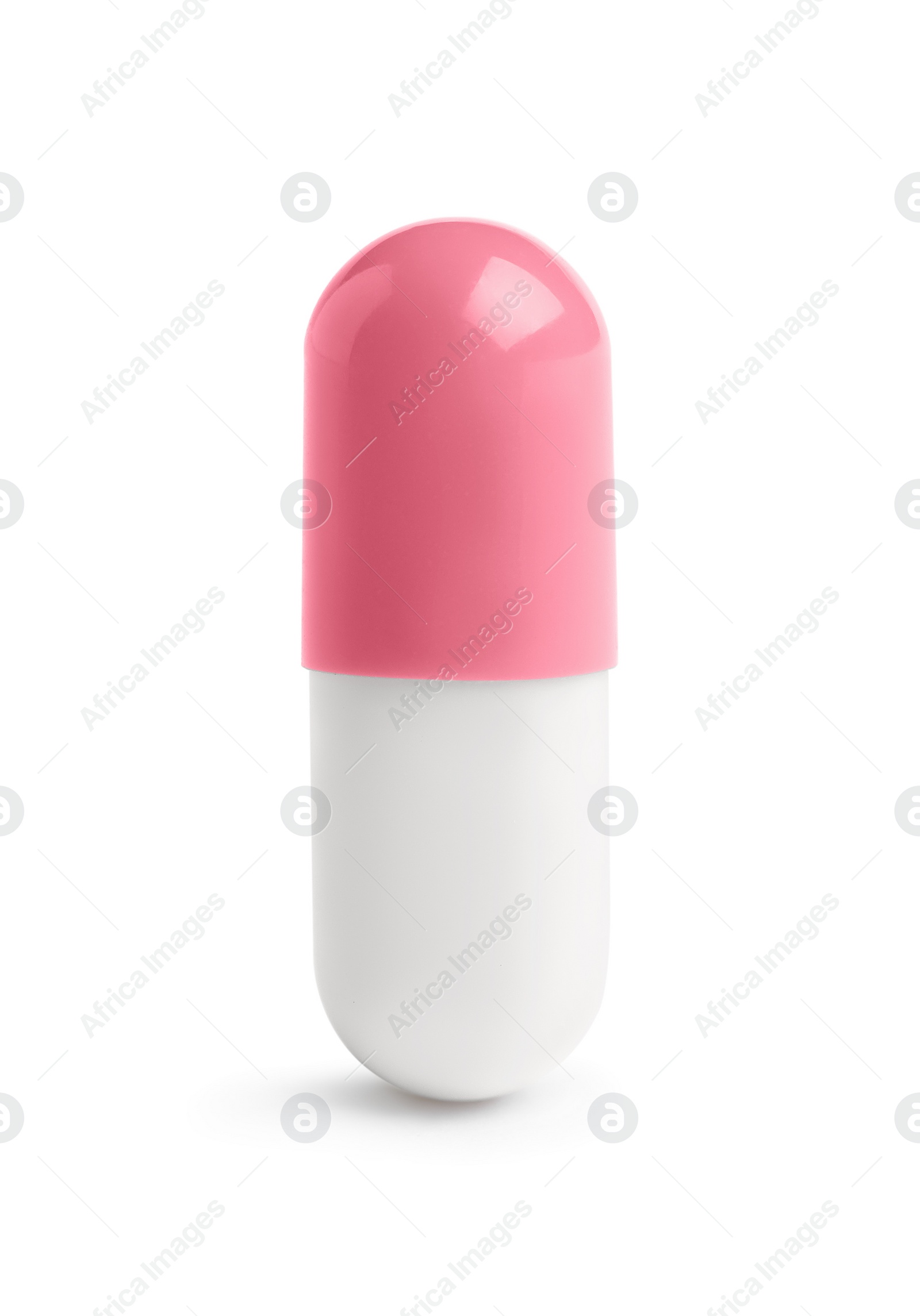 Photo of One pill on white background. Medicinal treatment