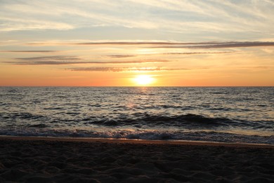 Picturesque view of sea at sunset. Tropical beach