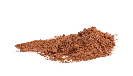 Photo of Pile of chocolate protein powder isolated on white